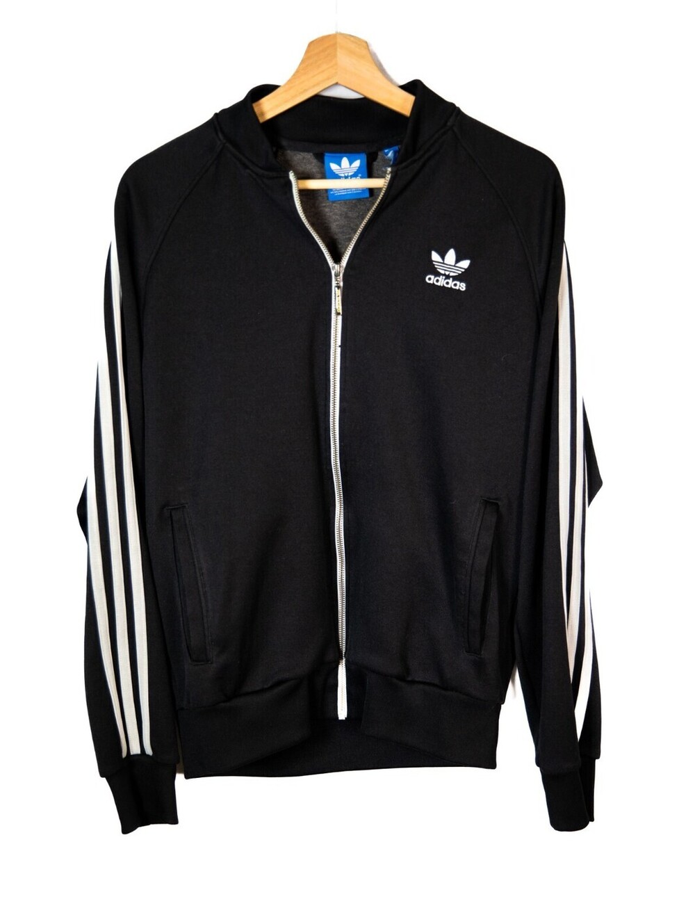 Adidas Black/White Track Jacket Firebird Trefoil Stripes - Men's M